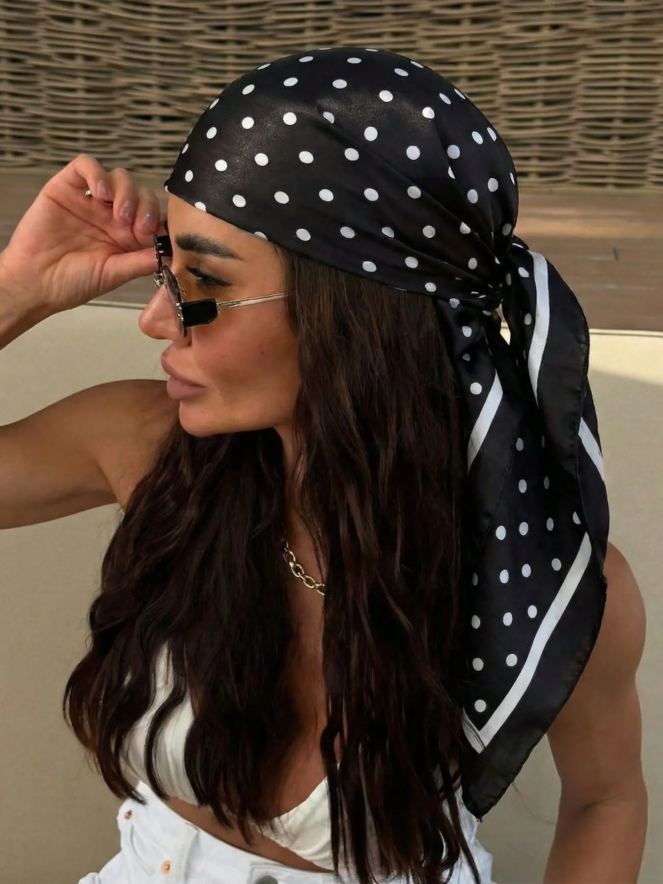 Elegant Polka Dot Satin Scarf for Women, French Lady Silk Square Scarf, Lightweight Breathable, Perfect for Weddings, Parties, Work, Beach, Summer Scarf, Square Head Scarf