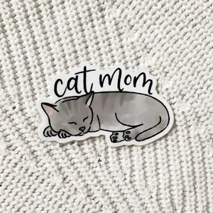 Cat Mom Waterproof Vinyl Sticker, 2x3"