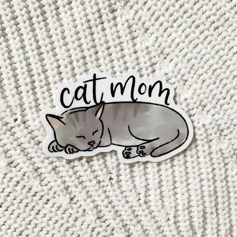 Elyse Breanne Design Cat Mom Decorative Vinyl Sticker - 2x3in, Waterproof, Dishwasher Safe, Replaceable, Residue-Free Lift, Easily Removed With Hand Sanitizer, Removable for New Designs Swap