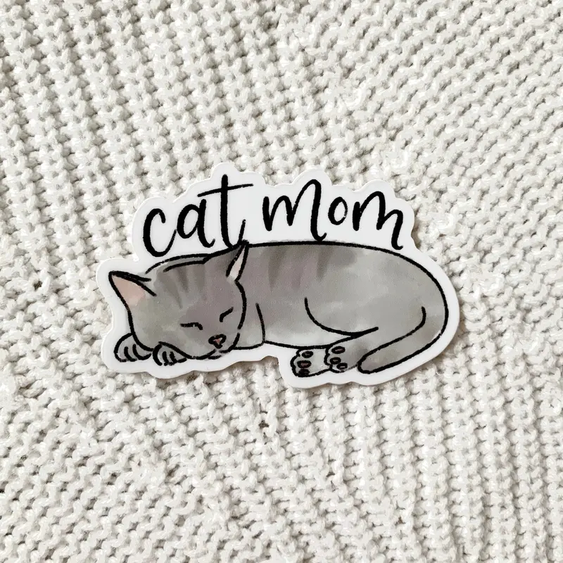 Elyse Breanne Design Cat Mom Decorative Vinyl Sticker - 2x3in, Waterproof, Dishwasher Safe, Replaceable, Residue-Free Lift, Easily Removed With Hand Sanitizer, Removable for New Designs Swap