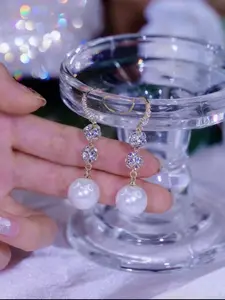 2026 Fashionable Simple Rhinestone Ball Earrings, Noble Lady Versatile Pearl Ear Jewelry, Trendy Slimming Micro-Set Hook Earrings