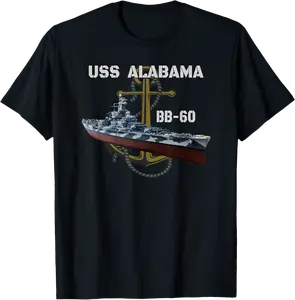 USS Alabama BB-60 Battleship WW2 American Warship Veterans T-Shirt - Parkermays Shop 67B0B3MRWY6Y