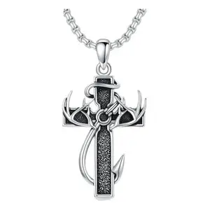 Men's Cross-Antler Ashes Urn Necklace - Stainless Steel Memorial Pendant with Bible Verse, Keepsake & Graduation Gift Jewelry for Him