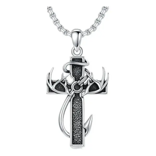 Men's Cross Antlers Urn Necklace - Stainless Steel Religious Spiritual Jewelry, Personalized Memorial Pendant for Ashes with Bible Verse, Custom Male Graduation Gift