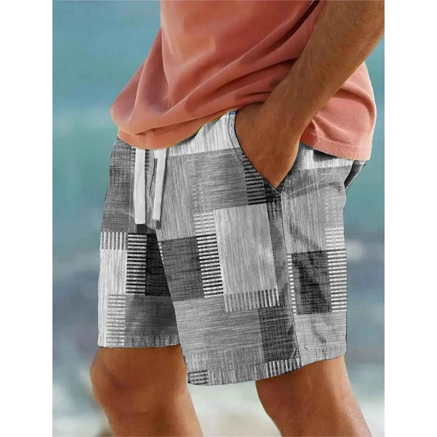 Plaid Color Block Men's Resort 3D Printed Geometry Board Shorts Swim Trunks Elastic Drawstring Hawaiian Style Holiday Beach