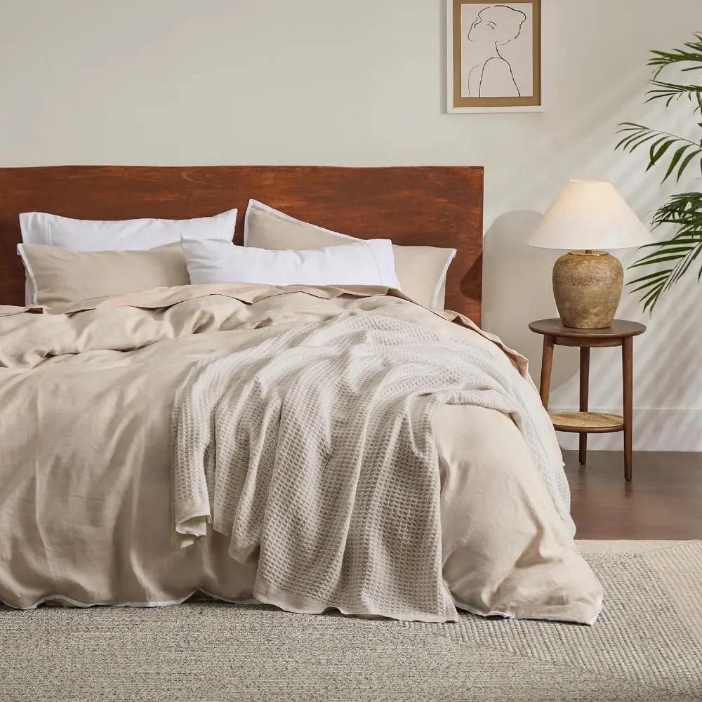 Bedsure-Waffle Weave 100% Cotton Solid Blanket 90*90 Size Light Breathable and Soft Waffle Weave Blanket for All Season Bed Blanket