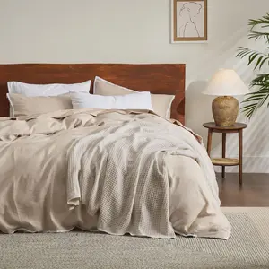Bedsure-Waffle Weave 100% Cotton Solid Blanket  90*90 Queen Size Light Beige, Breathable and Soft, Waffle Weave Blanket  for All Season, Bed Blanket,