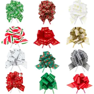 24 count Christmas Bows for  Wrapping Present Wrap Ribbon Pull Bows, 5" Christmas Bows for Presents Baskets  Bottles Decoration  Wrapping and Decoration Present (Plaid)