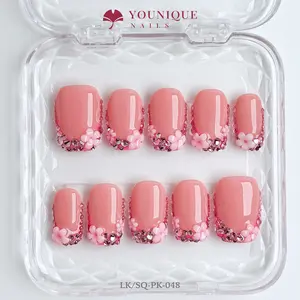 Younique Nails 2025 | LK Studio | Rose Frost | 10PCS 100% Handmade Press-On Nails | Reusable Colorful Art