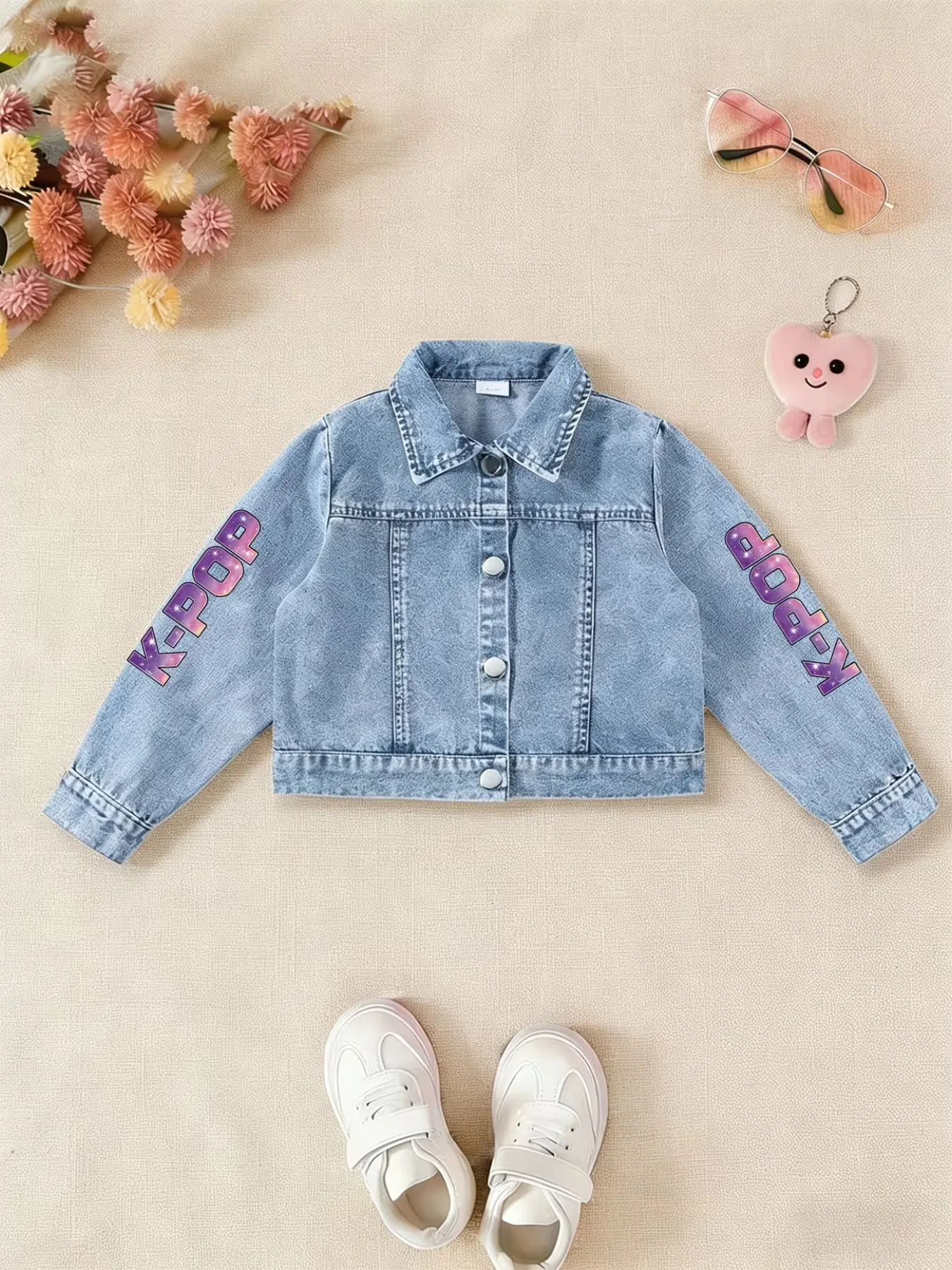 Adorable Kpop Girl Denim Jacket for Girls, Cartoon Anime Cute