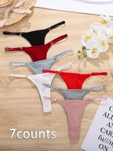 Women's Plain Ring Linked Drop Waist Thong, 7/10/12/18 Counts Soft Comfy Breathable Knicker for Daily Wear, Underwear for All Seasons, Underwear for Women