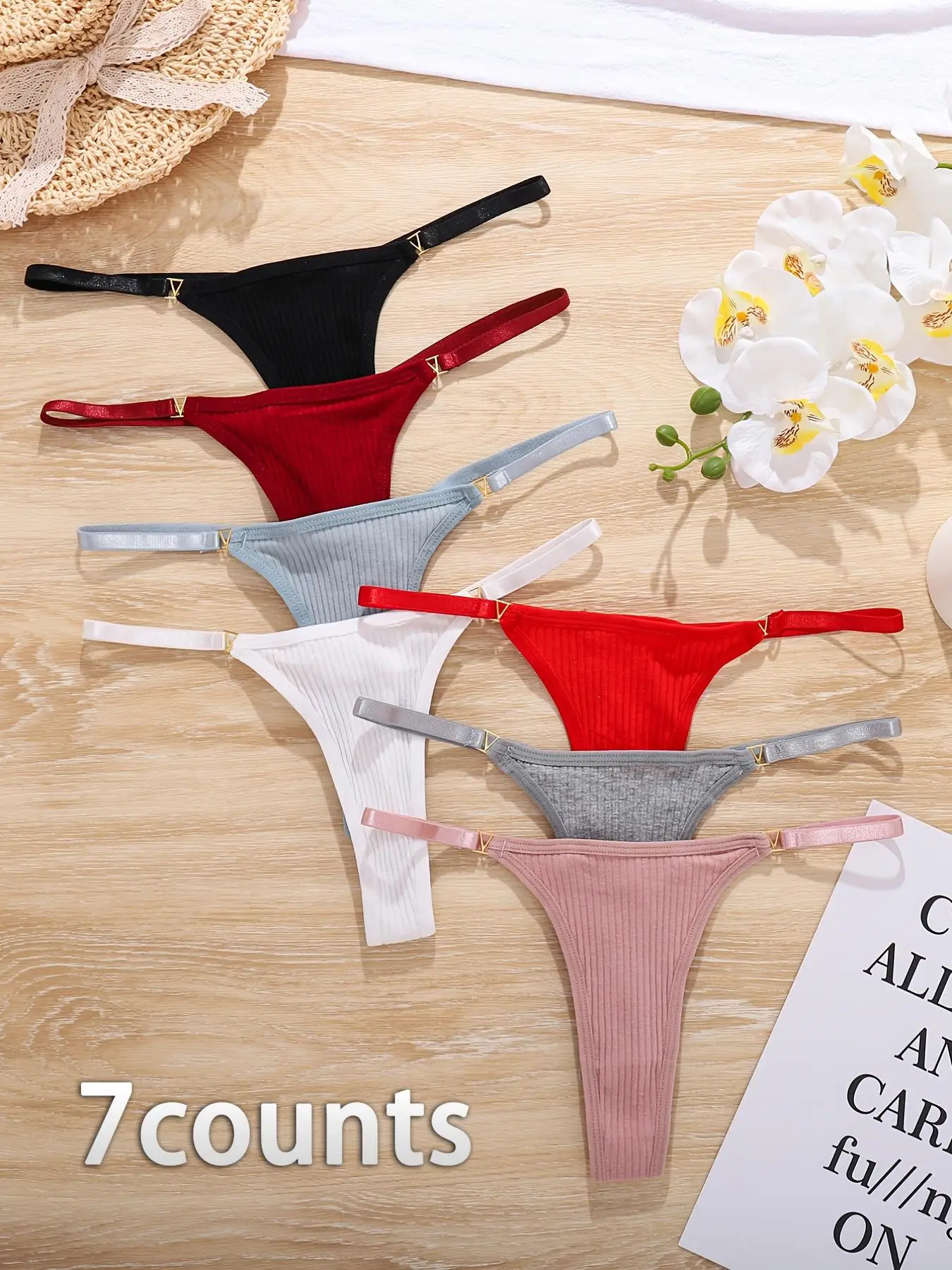 Women's Plain Ring Linked Drop Waist Thong, 7/10/12/18 Counts Soft Comfy Breathable Knicker for Daily Wear, Underwear for All Seasons, Underwear for W