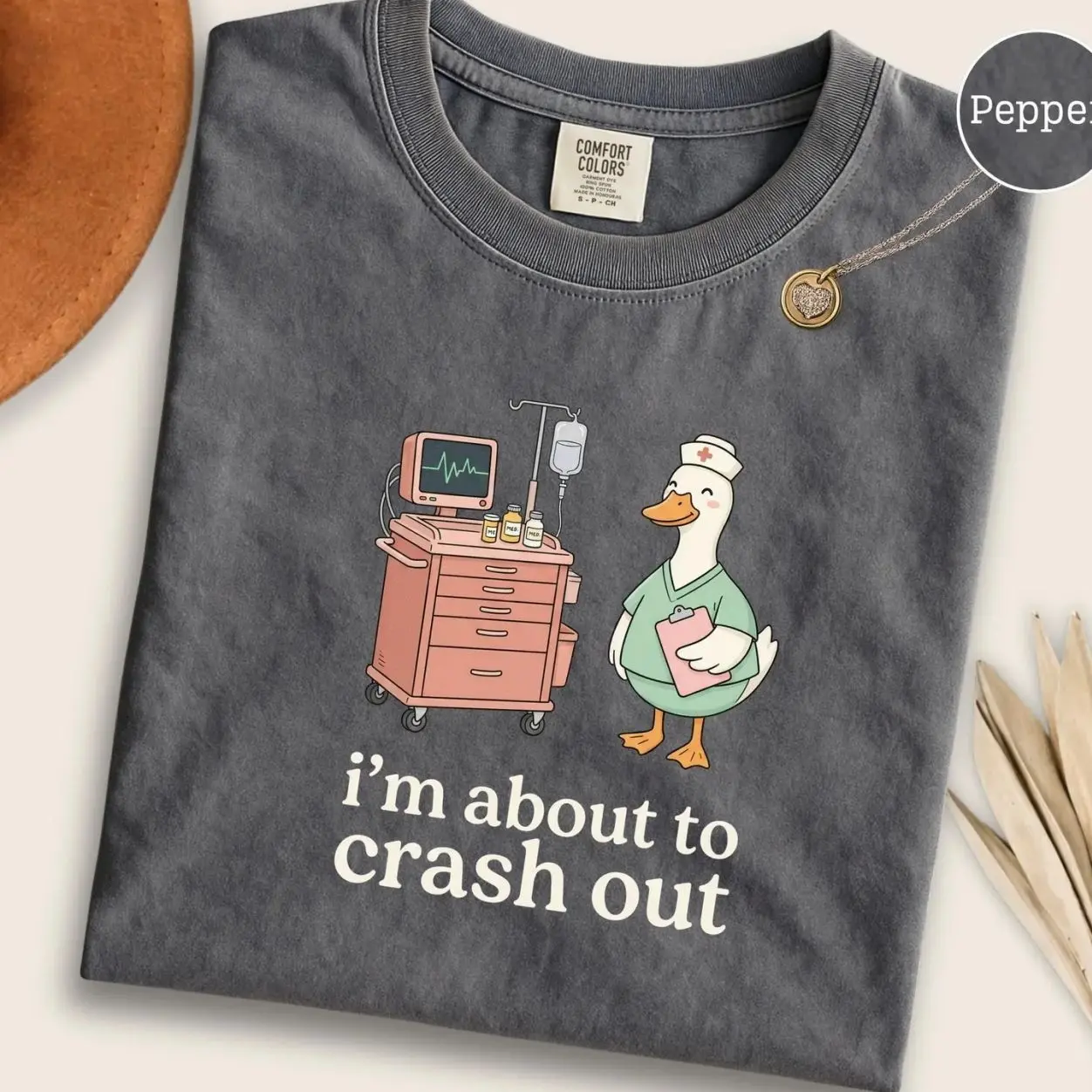 I’m About to Crash Out Nurse Shirt, Funny Night Shift RN Tee, Medical Humor Duck Graphic T-Shirt T