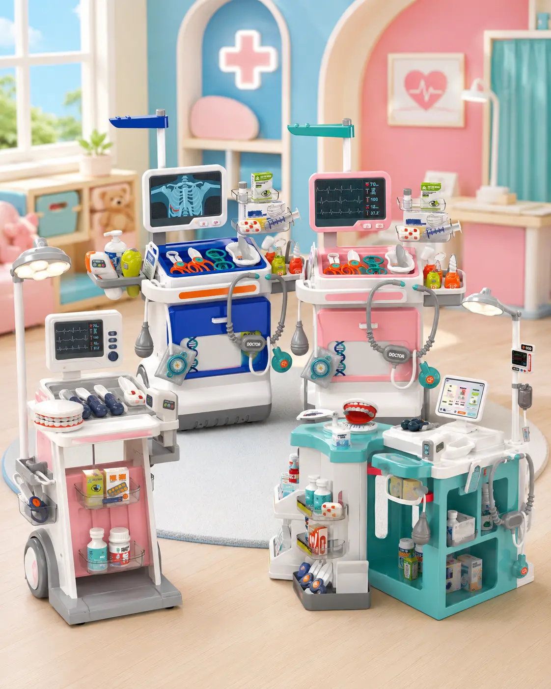 #tiktokshopsummersale，Kids' Hospital Playset with Interactive Medical Equipment and Role-Playing Accessories for Imaginative Play