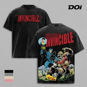 Invincible Comic Cover Graphic Tee, Vintage Washed Superhero Shirt, Mark Grayson vs Battle Scene Design, Retro Comic Style Print, Unisex Streetwear Heavyweight Cotton Tee, Gift for Invincible Fans