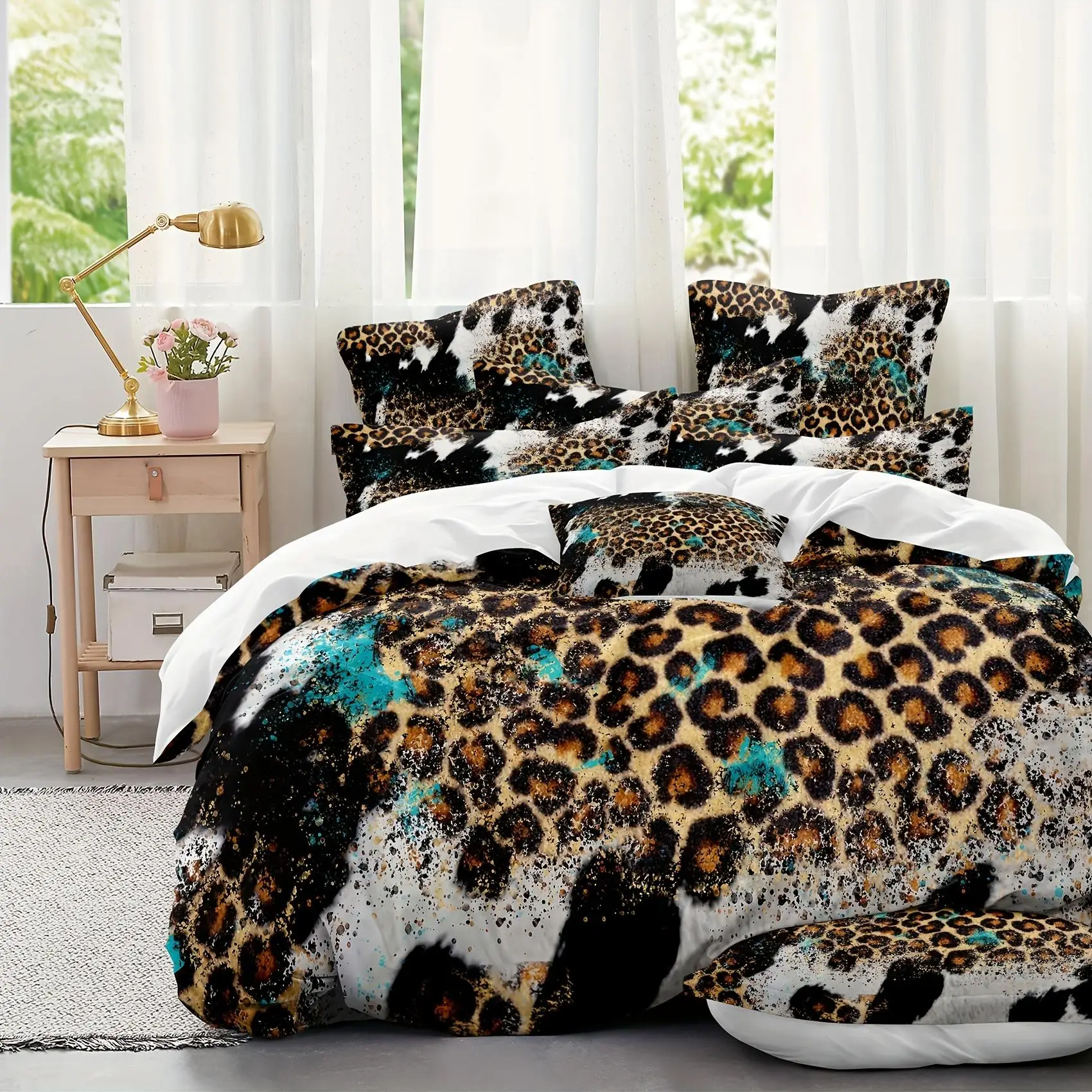 Leopard Print Bedding Set, 2/3 Counts/set Including Duvet Cover & Pillowcase, Soft Comfortable Bedding Set for Home Bedroom