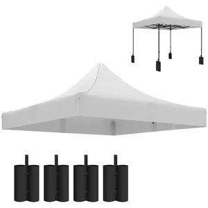 10' x 10' Replacement Canopy Top – White. UPF50+ Protection (Blocks 99% UV). 4 Sand Bags Included. Hook & Loop Fasteners. Grommet Drains. Fits Most 10' x 10' Frames