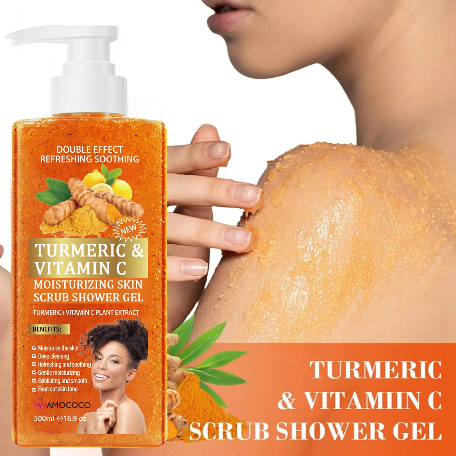 Gentle Turmeric Vitamin-Enriched Exfoliating Fragrance Body Wash Cleanser for Adults - Hydrating Daily Moisturizer with Nourishing Skin-Friendly Texture, Long-Lasting Aroma, Deep Hydration for All Skin Types