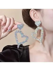 Light luxury, personalized temperament, internet celebrity fashion earrings, exaggerated and grand heart-shaped earrings, ultra-shiny full-diamond ear pendants