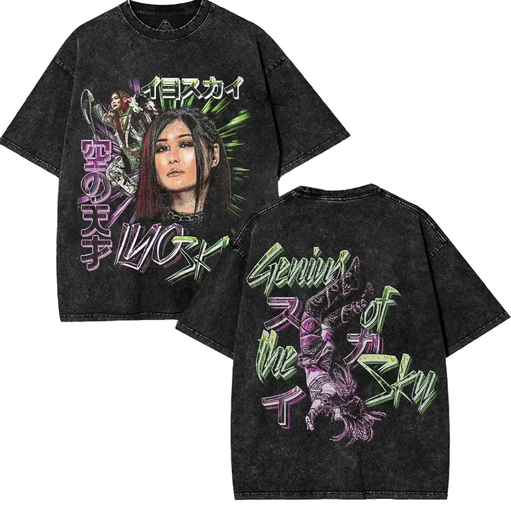 WWE Iyo Sky Washed T-Shirt | Vintage Graphic Design | Iconic Wrestling Print | Classic Fan Apparel Cotton Fabric tee