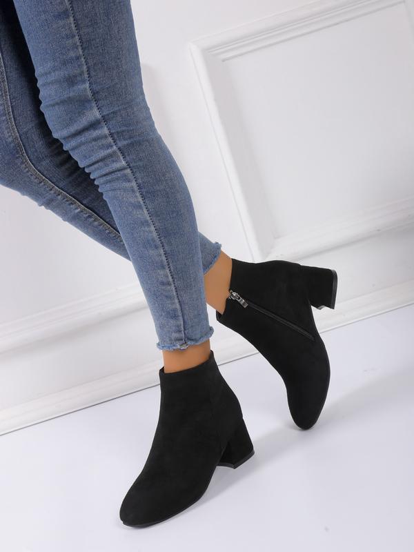Women's Velvet Ankle Boots with Side Zipper, Chunky Heel Casual Party Classic Fashion Shoes, Winter Booties, Fall & Winter Textile Upper Material