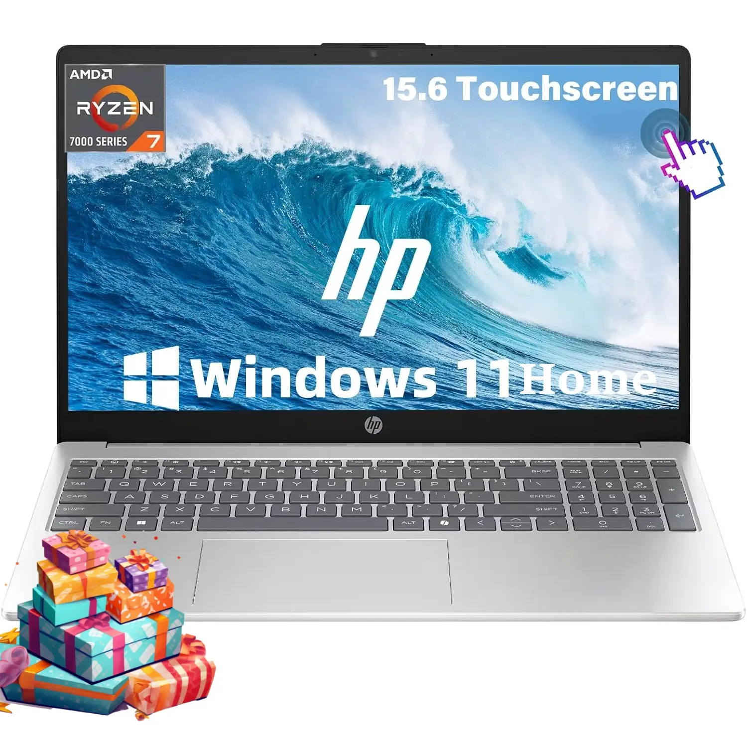 HP 15.6" FHD Touchscreen Laptop, up to 32GB RAM, 1TB SSD, AMD Ryzen 7 7730U, Copilot AI Key, WiFi 6, Fast Charge, Windows 11 Home, Portable Laptop for Business & Study