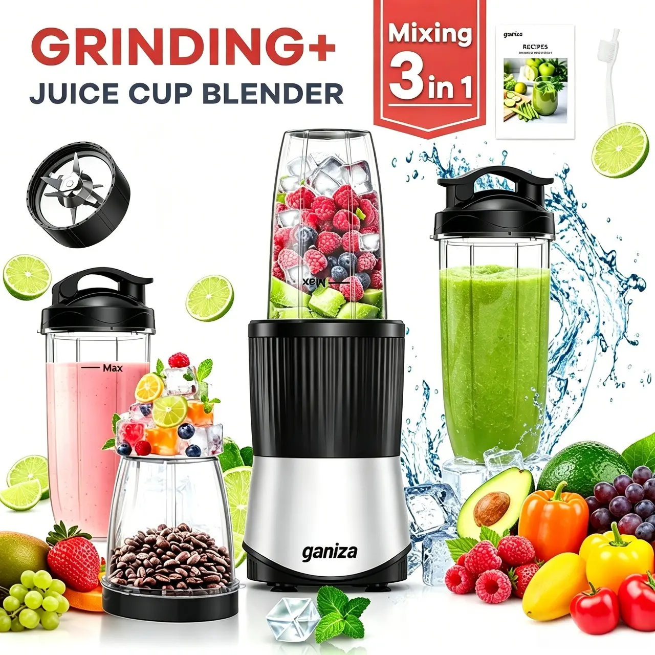 Ganiza professional smoothie blender 900W motor 25000 rpm suitable for frozen fruits and ice multi-functional countertop blender dishwasher safe food processor similar to Juicer Machine Blade for Smoothies Juices & More,home essentials