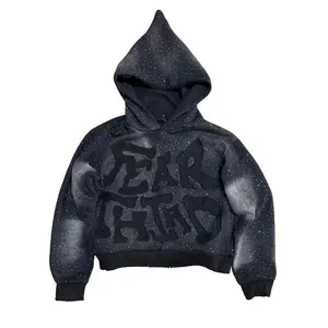 New Fashion Harajuku-Style Bright Rhinestone Oversized Letter Patch Hoodie Unisex Hip-Hop Gothic Casual Sweatshirt Fabric Flat Dot Fleece Original Outerwear