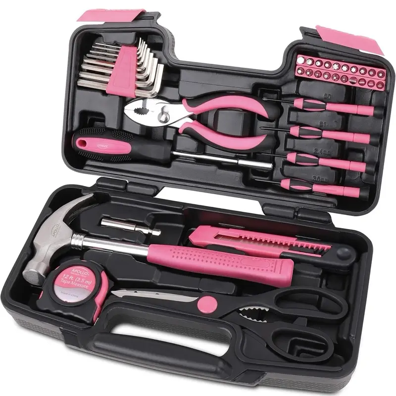 Home basic hand tool kit with storage box, universal household tool set ...