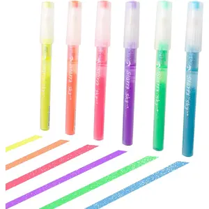 Glitter Highlighter Markers 6 Pack Set B, Chisel Tip Sparkle Highlighters Assorted Colors Pastel Glitter Highlighters Pens for  Students Adults Journaling Coloring