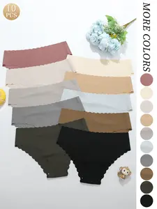 10 Pack Morandi Seamless Underwear, Wave Edge Waistband, Breathable Ice Silk Fabric, High Elasticity and Skin-Friendly, Smooth, Essential for Tight