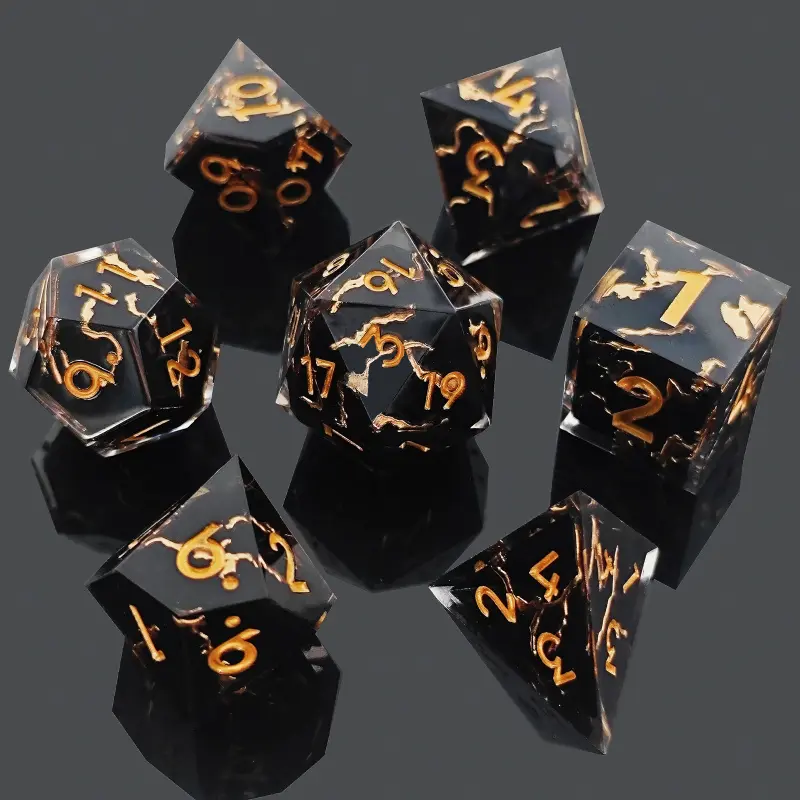 Sharp-Corner Resin Polyhedral Set - Dice-Within-Dice Design for TROG, Dungeons & Dragons, Miniature Tabletop Party Games for Adults (Toys & Hobbies, Board Games), D, Role-Playing