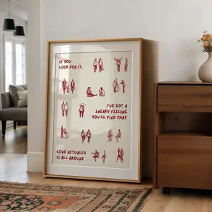 [UNFRAMED POSTER] Love actually is all around Print Dorm Room Aesthetic Wall Art Small People Art Tiny Humans Walking Print Minimalist People Wall Art Retro