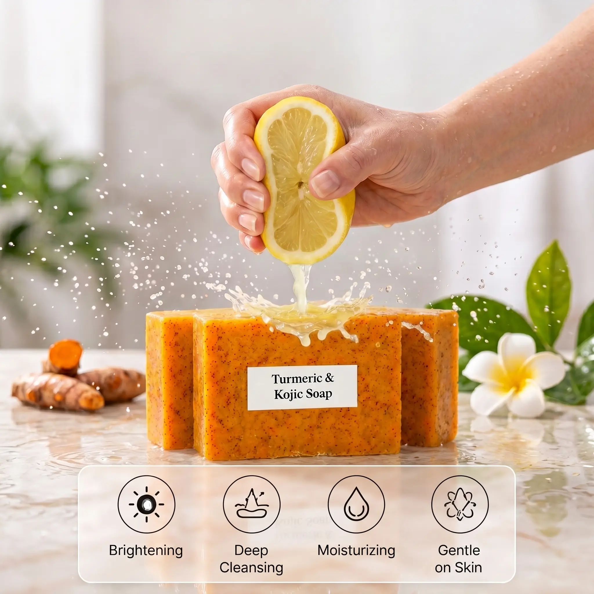 Lemon Turmeric Kojic Acid Soap, Turmeric & Kojic Acid Brightening Soap, Dark Spot Remover, Kojic Acid Soap, Soap Body CareBody Wash Lemon Flawless Organic