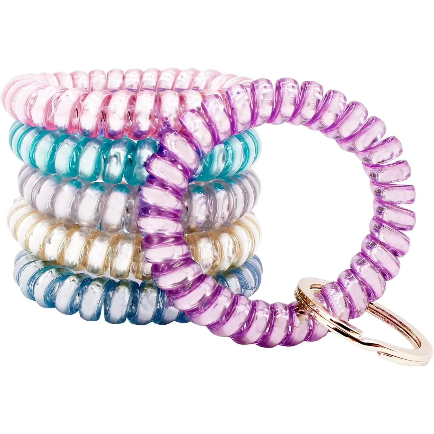 Stretchable Wristband Wristlet Keychain Elastic Coil Spring Spiral Key Chain for Gym Pool Sauna Outdoor Activities