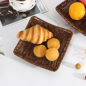 Factory Direct Rural Style Hand Woven Tray - Durable Rattan like Material - Sturdy Iron Frame - Suitable as Gifts, Shopping Items, and Fruit Storage Items Organiser 1Pc Brown(S:20.5*2.5*5.5Cm) baskets