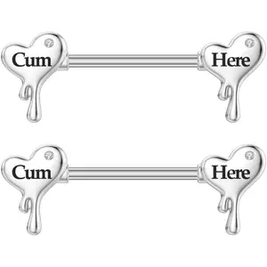 14G Surgical Steel Letter Nipple Rings for Women Girls Heart Piercing Barbell Cum Here Naughty Words Nipple Studs Nipplerings Body Piercing Jewelry