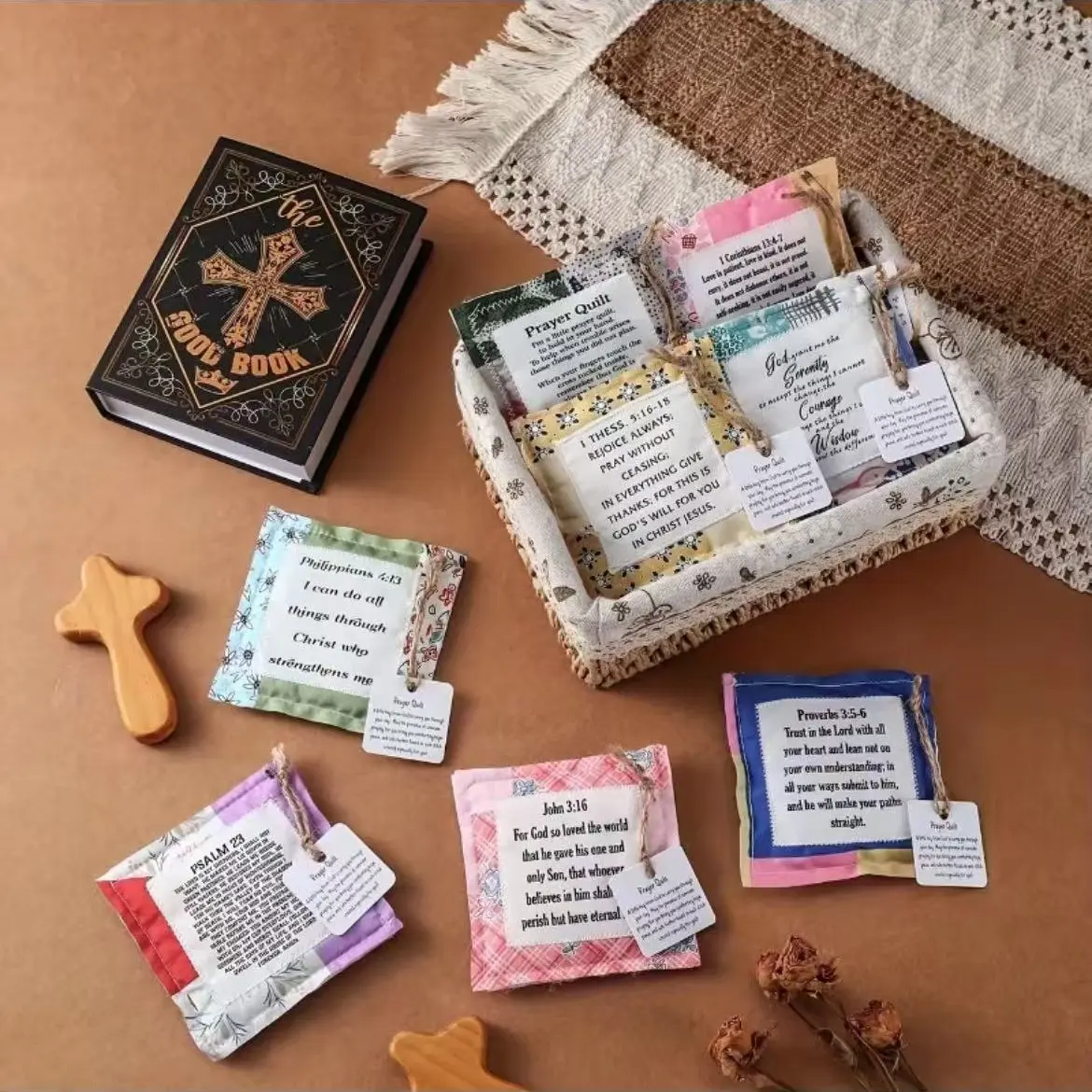 Pocket Prayer Blanket with Cross, Mini Bible Prayer Rug, Prayer Mats, Handmade Prayer Blanket, Inspirational Daily Gift for Friends, Family Easter Gift
