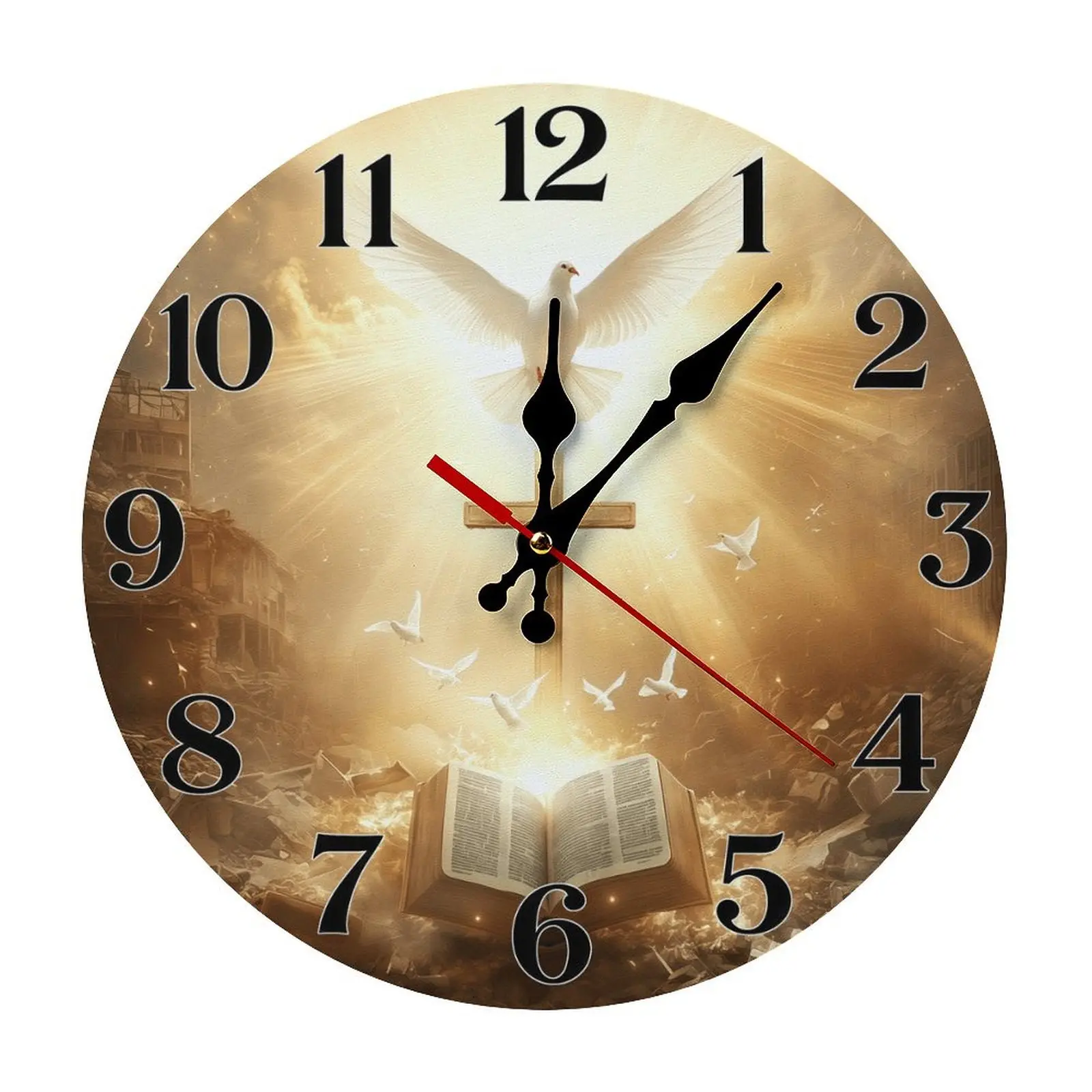 10in/12in DIY Assembly Needed Christian Bible Cross Dove Wooden Wall Clock - Religious Faith Decor, Quiet Non-Ticking, Battery-Operated, Home Decor Clock