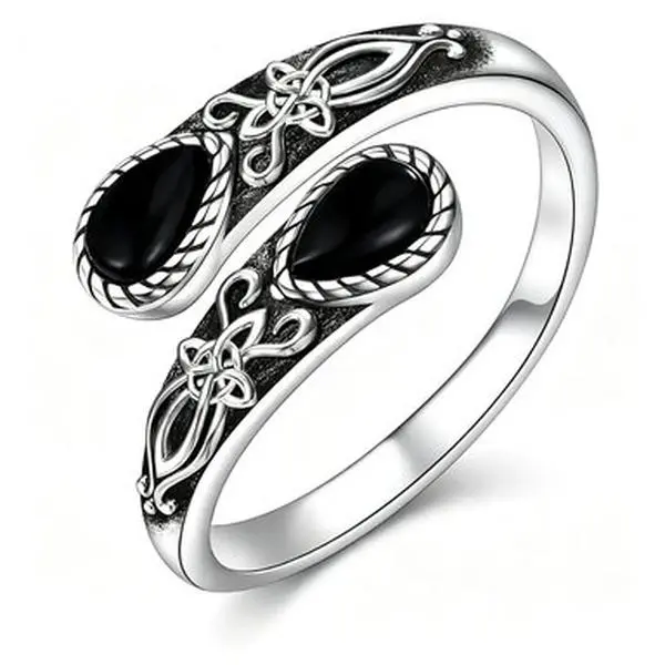 Adjustable Open Band for Women, Mystic Witch Black Obsidian Ring, Gothic Magic Jewelry, Spiritual Energy Crystal Ring, Perfect Gift for Birthday, Mother's Day & Occult Lovers, Boho Wedding Engagement Ring
