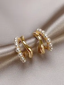 Faux Pearl Decorated Hoop Earrings, High Quality Earrings, Fashionable Earrings for Women, Daily Use, Trendy All-match & Exquisite Jewelry for Birthday Gift