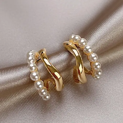 Faux Pearl Decorated Hoop Earrings, High Quality Earrings, Fashionable Earrings for Women, Daily Use, Trendy All-match & Exquisite Jewelry for Birthday Gift, Fashionable Jewelry Accessories, Stylish Jewelry