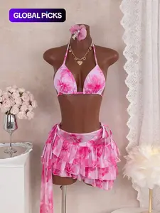 Women's Fashion Three-Piece Swimsuit Set, Stylish Swimwear, Floral Print Bikinis, Comfortable & Trendy Bathing Suit for Women, Perfect for Pool & Beach, Bikini Set