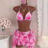Women's Fashion Three-Piece Swimsuit Set, Stylish Swimwear, Swimwear Sets, Floral Print Bikinis, Comfortable & Trendy Bathing Suit for Women, Perfect for Pool & Beach, Bikini Set, Summer Swimsuit Set, Floral Print Swimsuits, Swimsuit Style Bikini