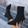 Women's Thick-Heel Pointed-Toe Sock Boots, High Heel Stretch Knit Boots, Leg-Lengthening Trendy Versatile Fashion Shoes, Fashionable Boots, Suitable for Daily Wear and Various Evening Parties and Banquets, Elegant Women's High Heels, a Great Gift Choice
