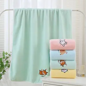 1pc Children Bath Towel Soft Absorbent Baby Quick Dry Cute Cartoon Embroidered Blanket High Quality Kids Towel Reusable Gift Packaging
