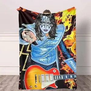 Ace Frehley Flannel Blanket, Spaceman Guitarist Print, Soft Cozy Warm, Lightweight, AntiPilling, Suitable for Living Room, Music Room, Bedroom Decor, Concert, Band Fan Gift, Rock n Roll Event, Travel. tiktokshopspringglowup