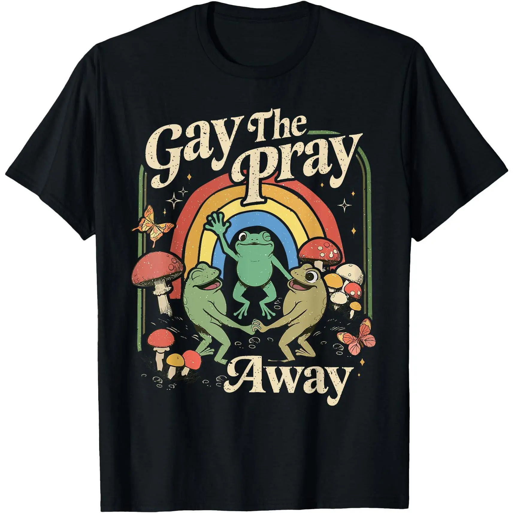 Women's Cotton Round Neck Short Sleeve T-Shirt - Comfortable LGBTQ+ Pride Pray Away Frog Print Everyday Tee, Women's Clothes, Tshirt