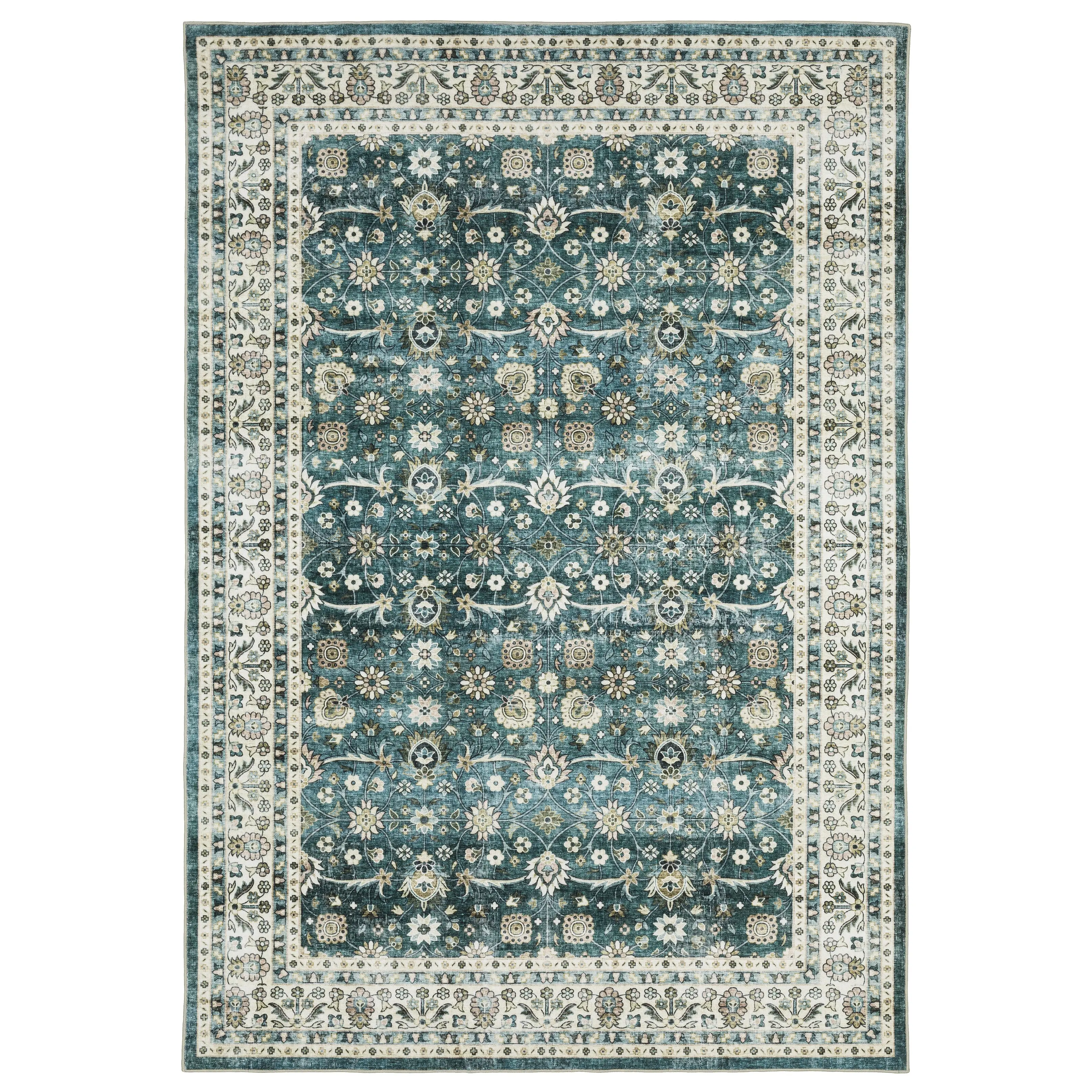 Oriental Weavers Sumter SUM08 Teal Ivory Traditional Machine Printed Rug