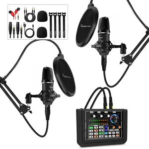 Hayner-Seek Podcast Equipment Bundle, DJ Mixer Sound Mixer with 3.5mm Mic Audio Interface/Audio Mixer for Live Streaming/Gaming/Recording/Singing/PC/Smartphone/Tablet
